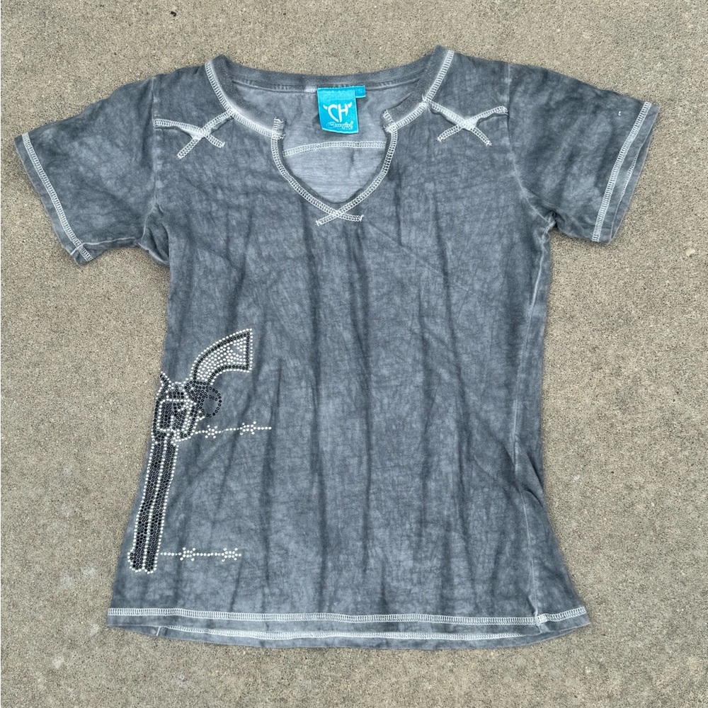 Y2k Mcbling Grunge Revolver Rhinestone Tee